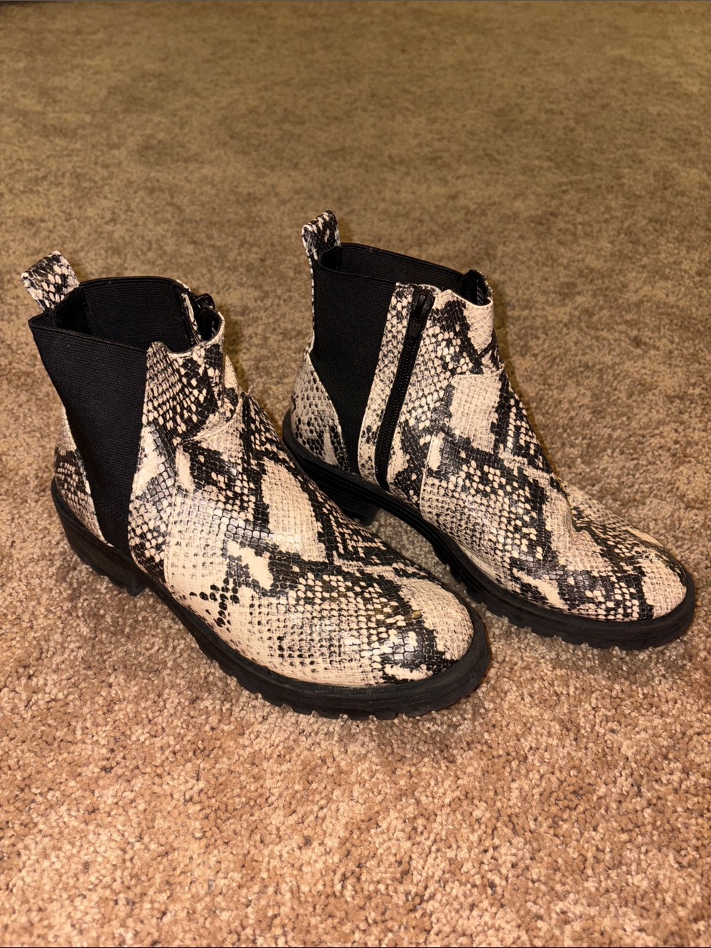 Target Snake-Print Chelsea Ankle Boots in Black and Cream
